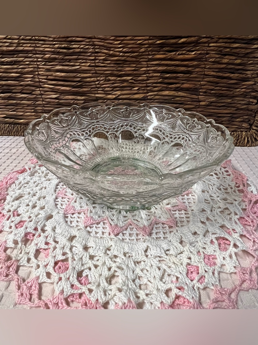 Vintage EAPG Clear Glass Fruit or Serving  Bowl Elegant Starburst Arches Pattern